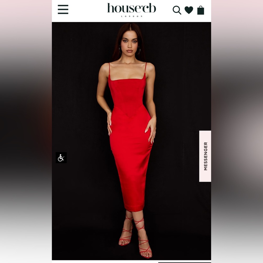House of CB ANAIS SCARLET SATIN CORSET MIDI DRESS. Size medium. New without tag